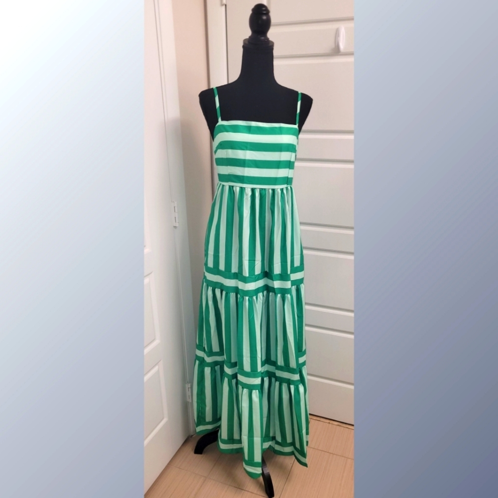 Ladies green stripe maxi sundress